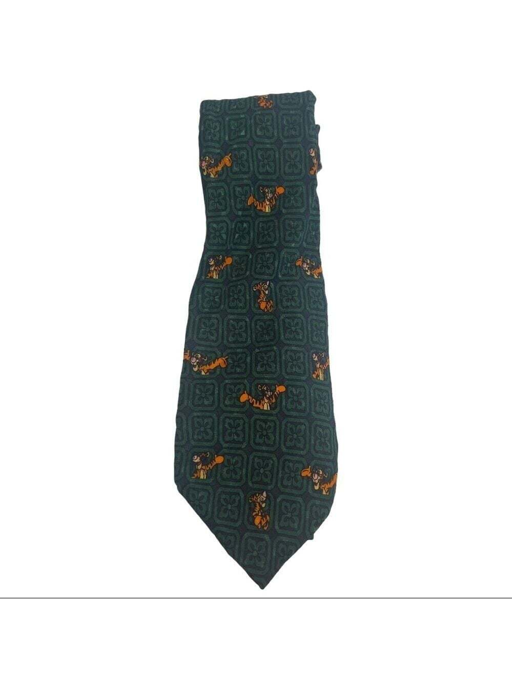 Vintage The Disney Store Tigger Tie Green 100% Silk